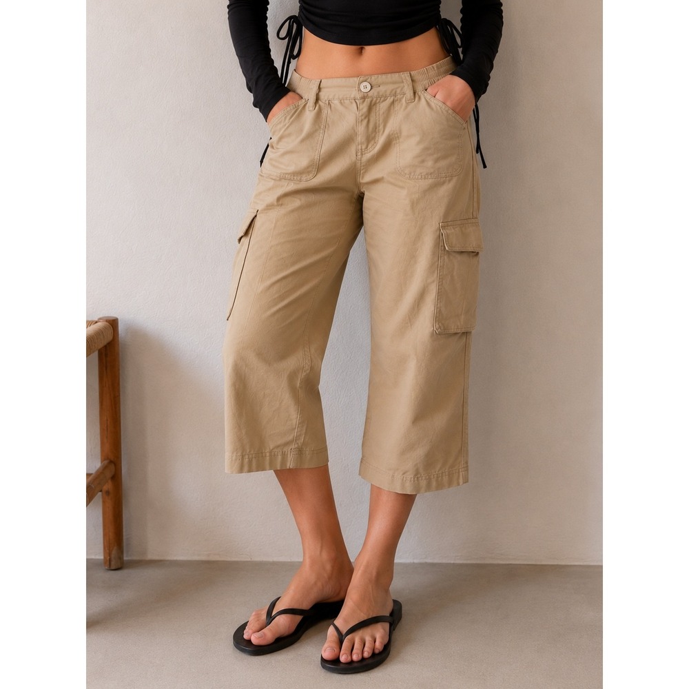 Outdoor Sports Womens Cargo Crop Pants XXL Tan Khaki Elastic Waist Utility NWT